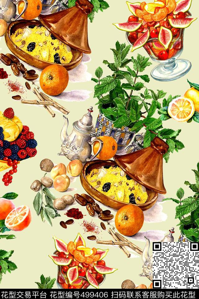 时尚手绘水果数码印花华亿平台下载（图片编号: 499406） - 瓦栏（Walan）