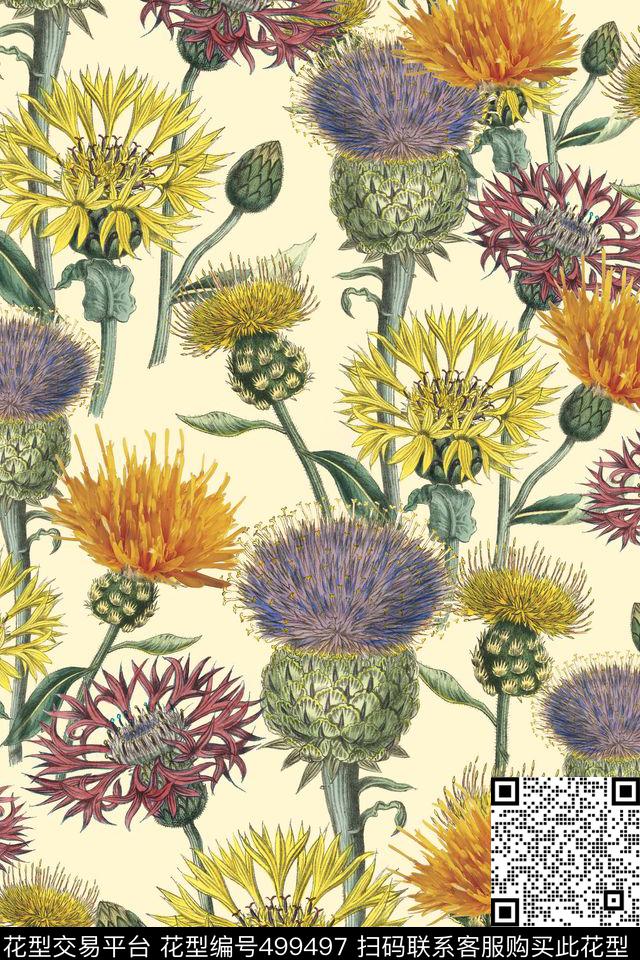 花卉潮流时尚大牌花束数码印花华亿平台下载（图片编号: 499497） - 瓦栏（Walan）