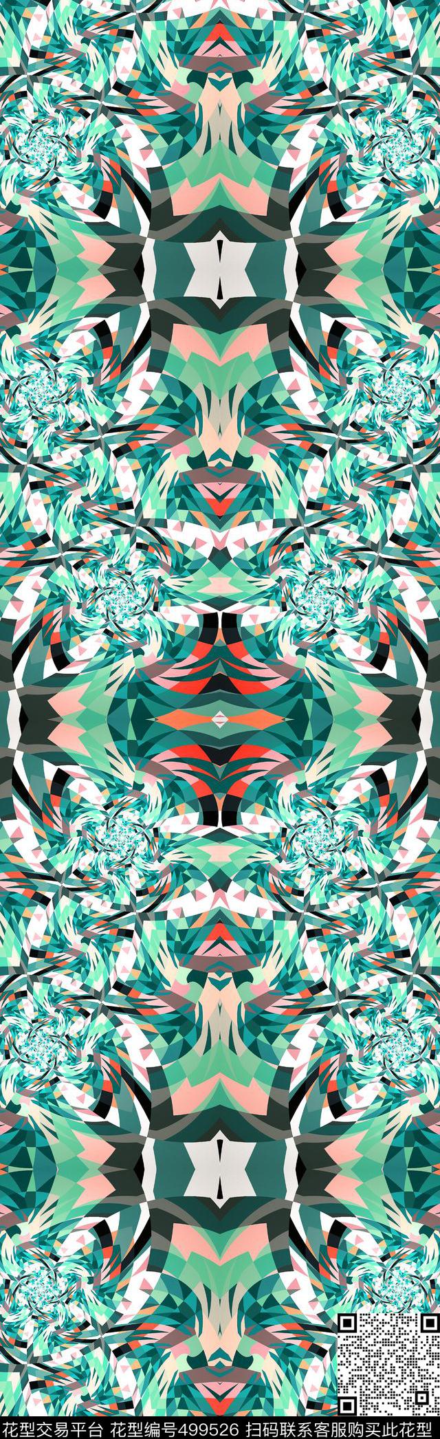 复古变形几何长巾数码印花华亿平台下载（图片编号: 499526） - 瓦栏（Walan）