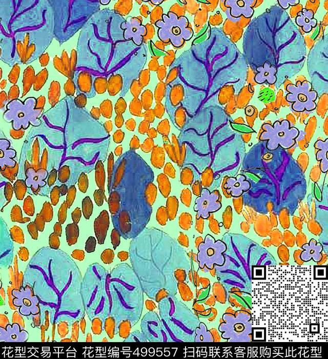 叶叶片花数码印花华亿平台下载（图片编号: 499557） - 瓦栏（Walan）