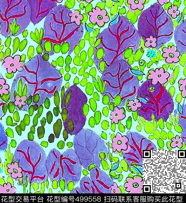 叶叶片花数码印花华亿平台下载（图片编号: 499558） - 瓦栏（Walan）