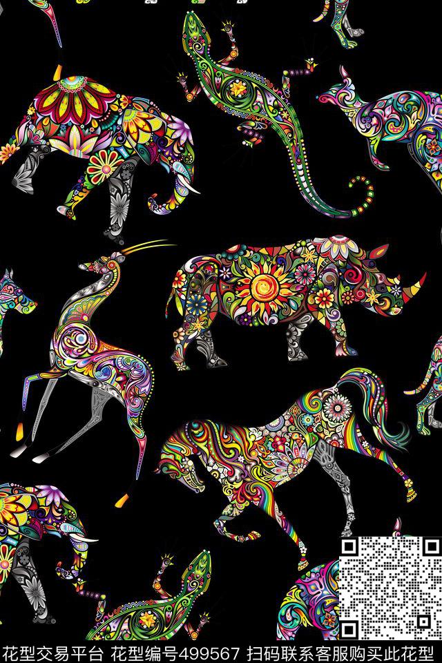 欧美动物创意时尚民族欧美动物民族猫狗大象犀牛牛马鹿梅花鹿壁虎抽象几何男装女装围巾沙发H【抽象】数码印花华亿平台下载（图片编号: 499567） - 瓦栏（Walan）