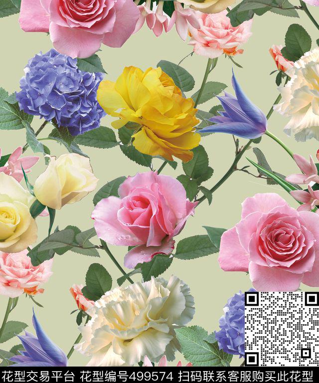 花卉散花纯色底数码印花华亿平台下载（图片编号: 499574） - 瓦栏（Walan）