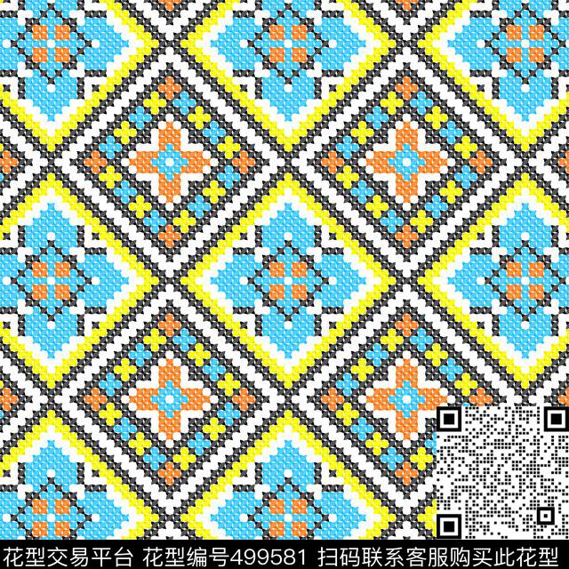 几何正方形橄榄球形几何拼图传统印花华亿平台下载（图片编号: 499581） - 瓦栏（Walan）