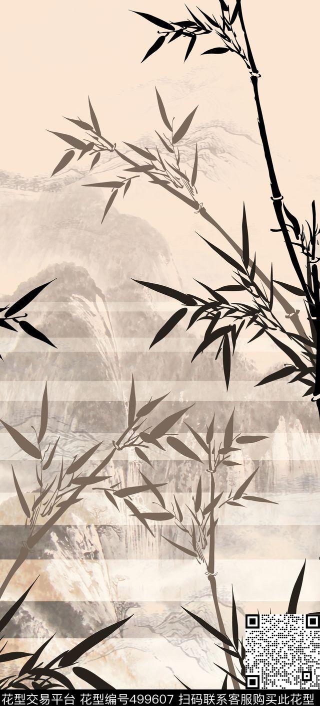 定位国画山水中国风数码印花华亿平台下载（图片编号: 499607） - 瓦栏（Walan）