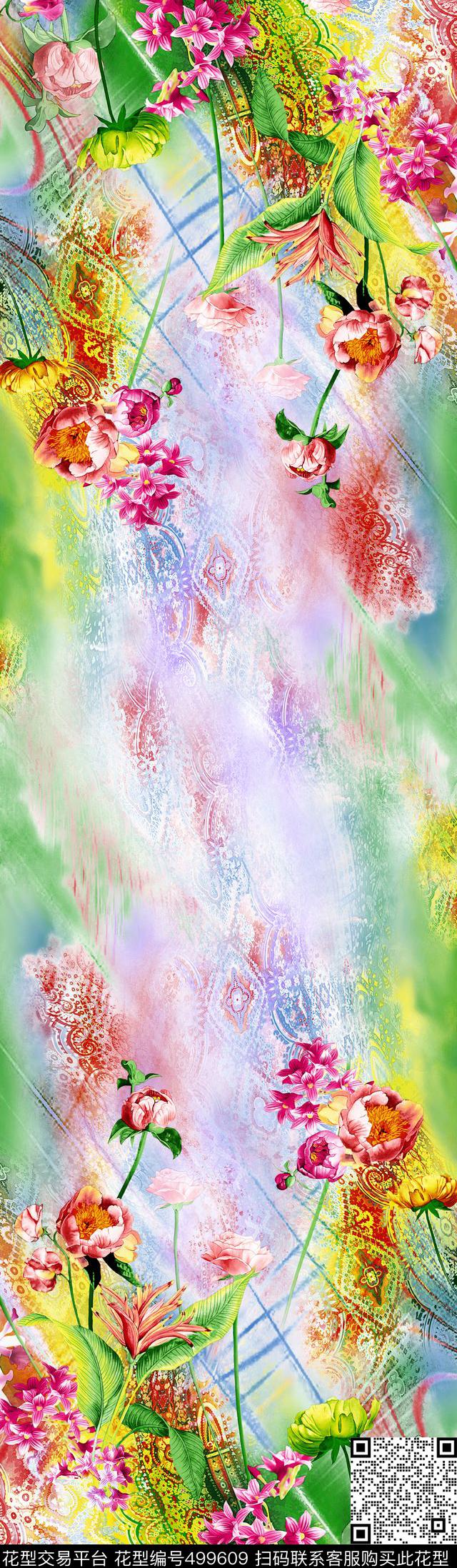 花卉几何暗底纹现代数码印花华亿平台下载（图片编号: 499609） - 瓦栏（Walan）