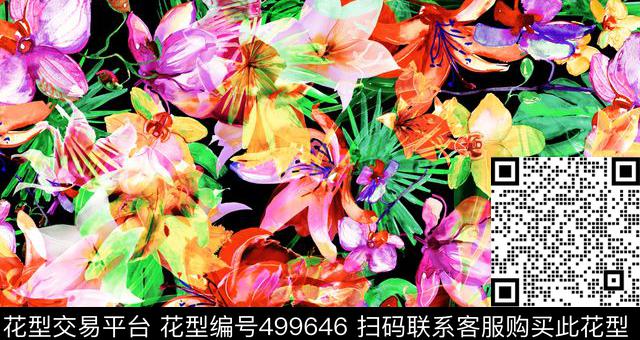 数码花卉经典数码印花华亿平台下载（图片编号: 499646） - 瓦栏（Walan）
