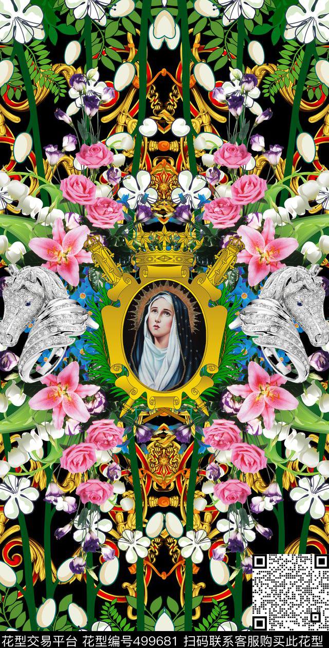 最新时尚流行清爽花卉圣母玛利亚女装家纺数码印花华亿平台下载（图片编号: 499681） - 瓦栏（Walan）
