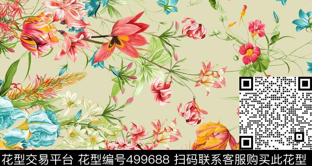 仿数码花卉数码数码印花华亿平台下载（图片编号: 499688） - 瓦栏（Walan）