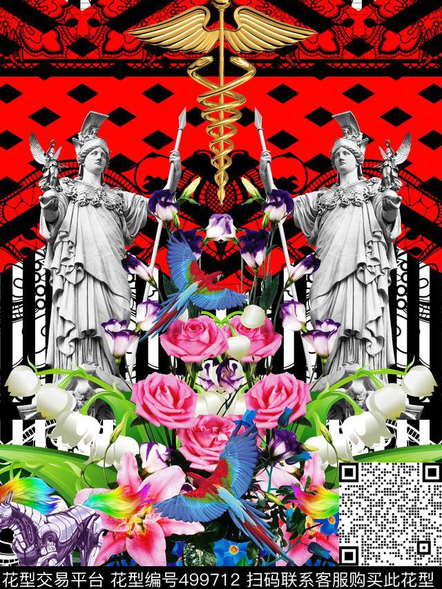 最新时尚流行清爽花卉雕像数码印花华亿平台下载（图片编号: 499712） - 瓦栏（Walan）