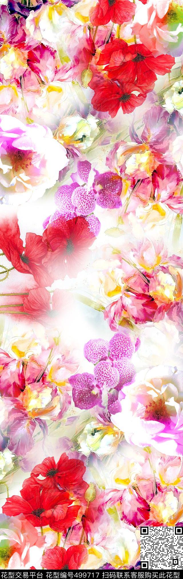 花卉叶子数码定位围巾数码印花华亿平台下载（图片编号: 499717） - 瓦栏（Walan）