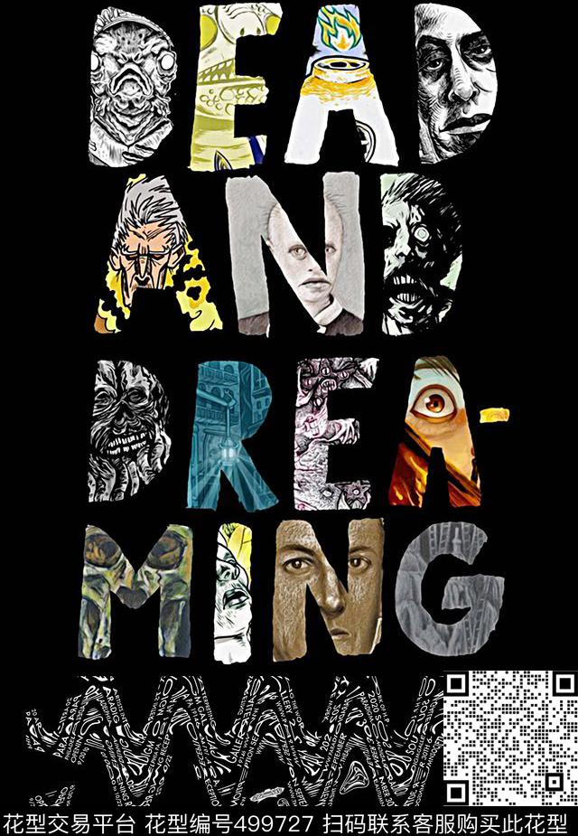 男装图案艺术人物头英文字数码印花华亿平台下载（图片编号: 499727） - 瓦栏（Walan）