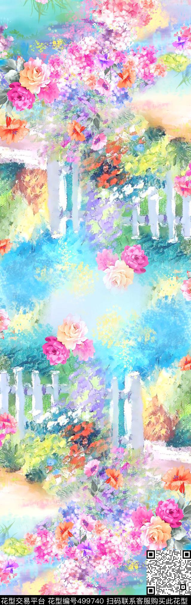 数码定位花卉风景围巾数码印花华亿平台下载（图片编号: 499740） - 瓦栏（Walan）