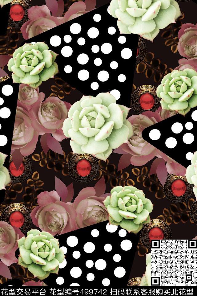 宝石多肉植物花卉数码印花华亿平台下载（图片编号: 499742） - 瓦栏（Walan）