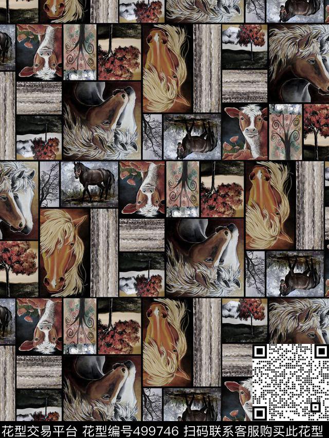 潮流时尚复古手绘几何方格数码印花华亿平台下载（图片编号: 499746） - 瓦栏（Walan）