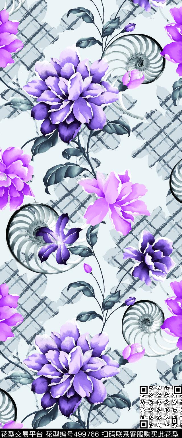 大花花朵花卉数码印花华亿平台下载（图片编号: 499766） - 瓦栏（Walan）