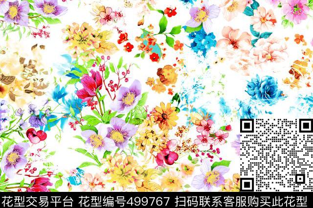 现代花卉仿数码数码印花华亿平台下载（图片编号: 499767） - 瓦栏（Walan）