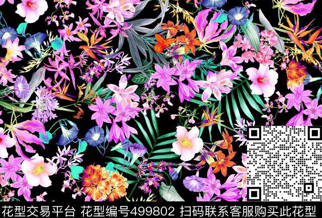 现代花卉仿数码传统印花华亿平台下载（图片编号: 499802） - 瓦栏（Walan）