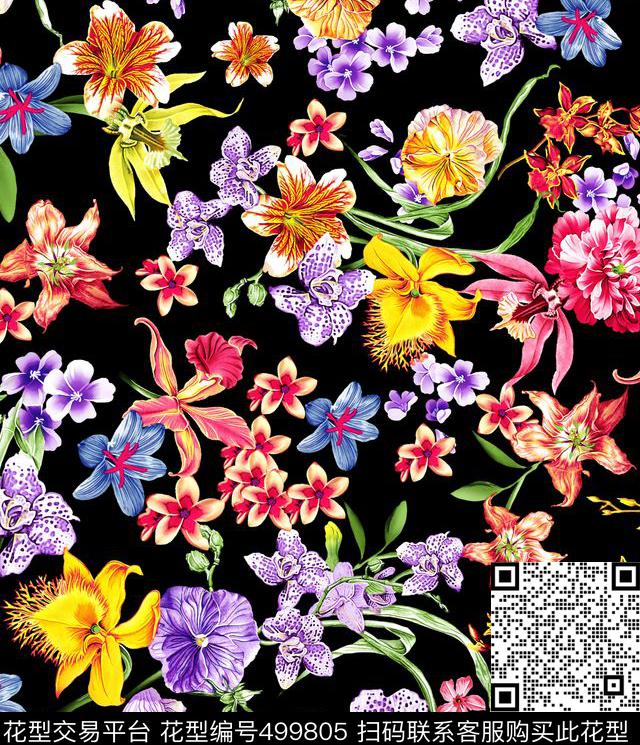 花卉时尚女装现代传统印花华亿平台下载（图片编号: 499805） - 瓦栏（Walan）