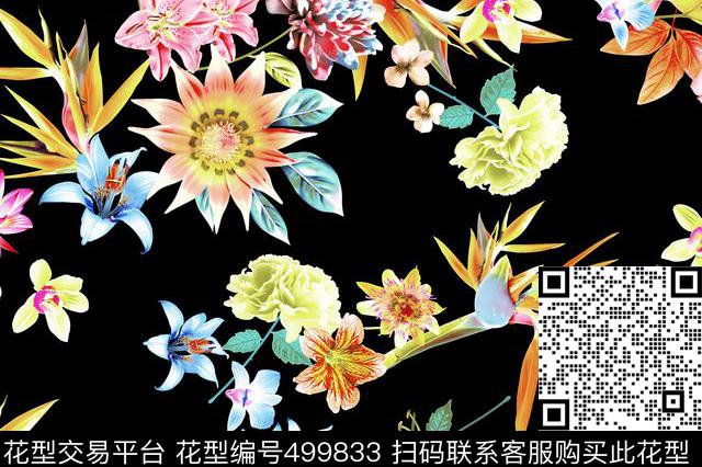传统印花花卉现代数码印花华亿平台下载（图片编号: 499833） - 瓦栏（Walan）