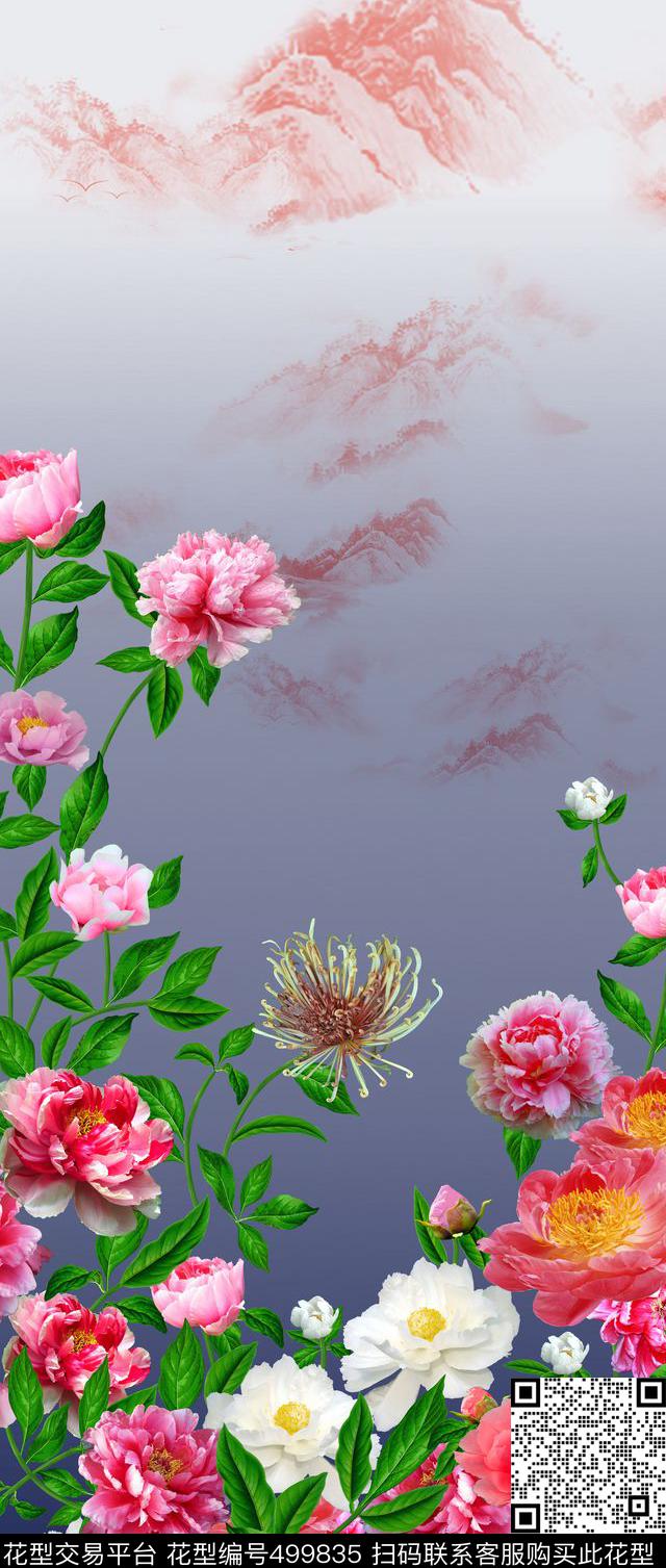 古典花朵时尚数码印花华亿平台下载（图片编号: 499835） - 瓦栏（Walan）