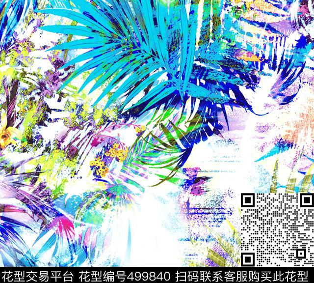 长叶简单大方现代数码印花华亿平台下载（图片编号: 499840） - 瓦栏（Walan）