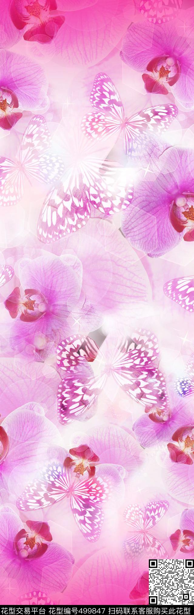 数码定位花卉蝴蝶花卉数码印花华亿平台下载（图片编号: 499847） - 瓦栏（Walan）