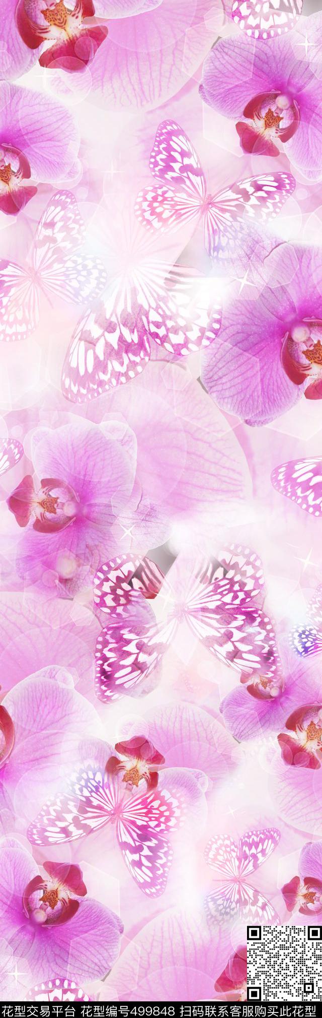 数码定位花卉蝴蝶花卉数码印花华亿平台下载（图片编号: 499848） - 瓦栏（Walan）