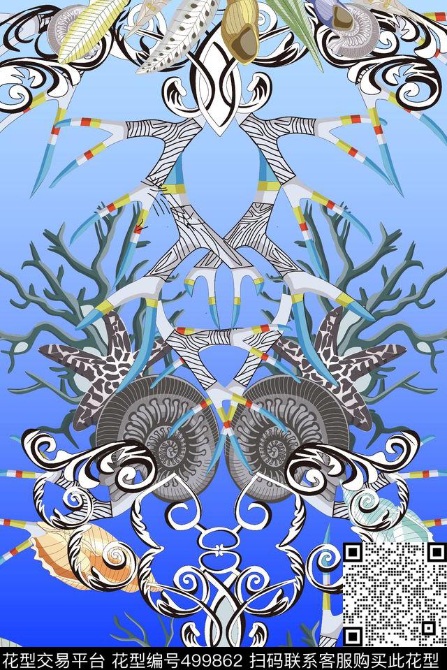 贝壳定位海洋数码印花华亿平台下载（图片编号: 499862） - 瓦栏（Walan）