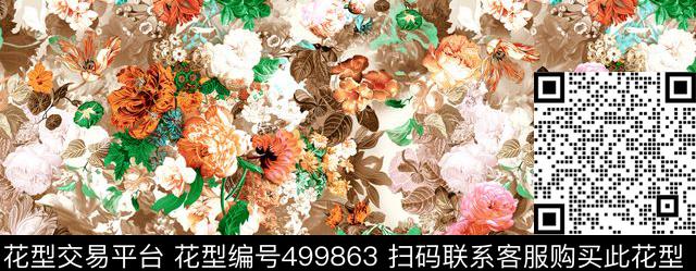 花卉满版现代数码印花华亿平台下载（图片编号: 499863） - 瓦栏（Walan）