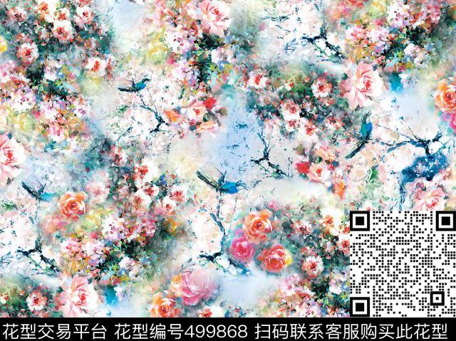 原创花卉优雅数码印花华亿平台下载（图片编号: 499868） - 瓦栏（Walan）