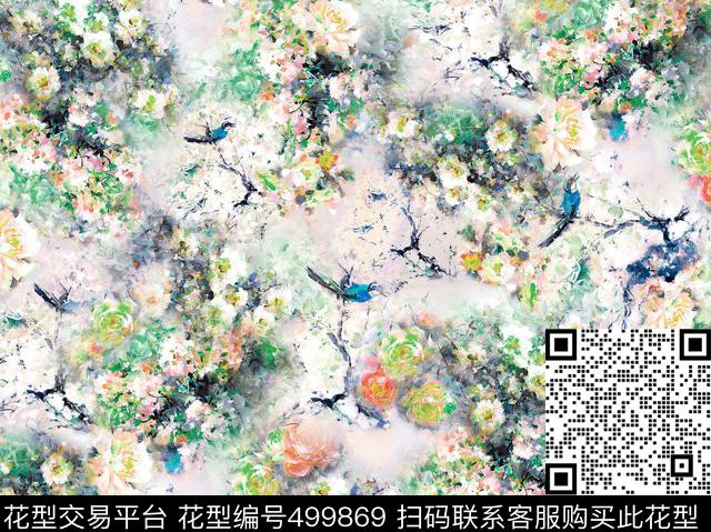 原创花卉优雅数码印花华亿平台下载（图片编号: 499869） - 瓦栏（Walan）
