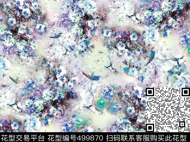 原创花卉优雅数码印花华亿平台下载（图片编号: 499870） - 瓦栏（Walan）