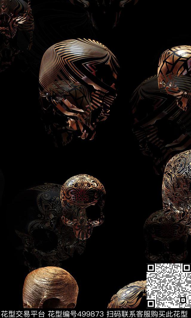 时尚骷颅头男装数码印花华亿平台下载（图片编号: 499873） - 瓦栏（Walan）