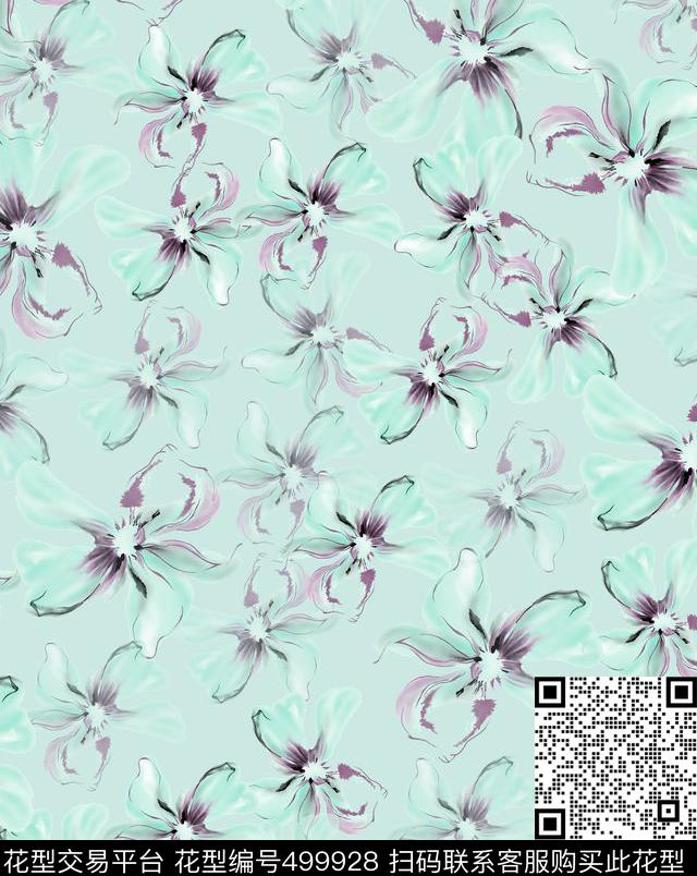 水彩花卉抽象数码印花华亿平台下载（图片编号: 499928） - 瓦栏（Walan）