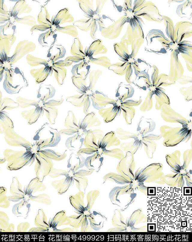 水彩花卉抽象数码印花华亿平台下载（图片编号: 499929） - 瓦栏（Walan）