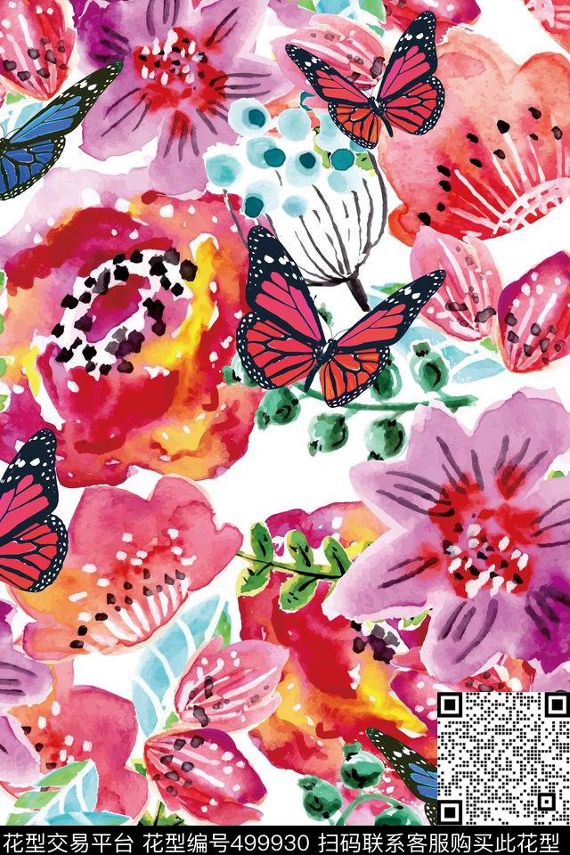 大牌花卉蝴蝶数码印花华亿平台下载（图片编号: 499930） - 瓦栏（Walan）
