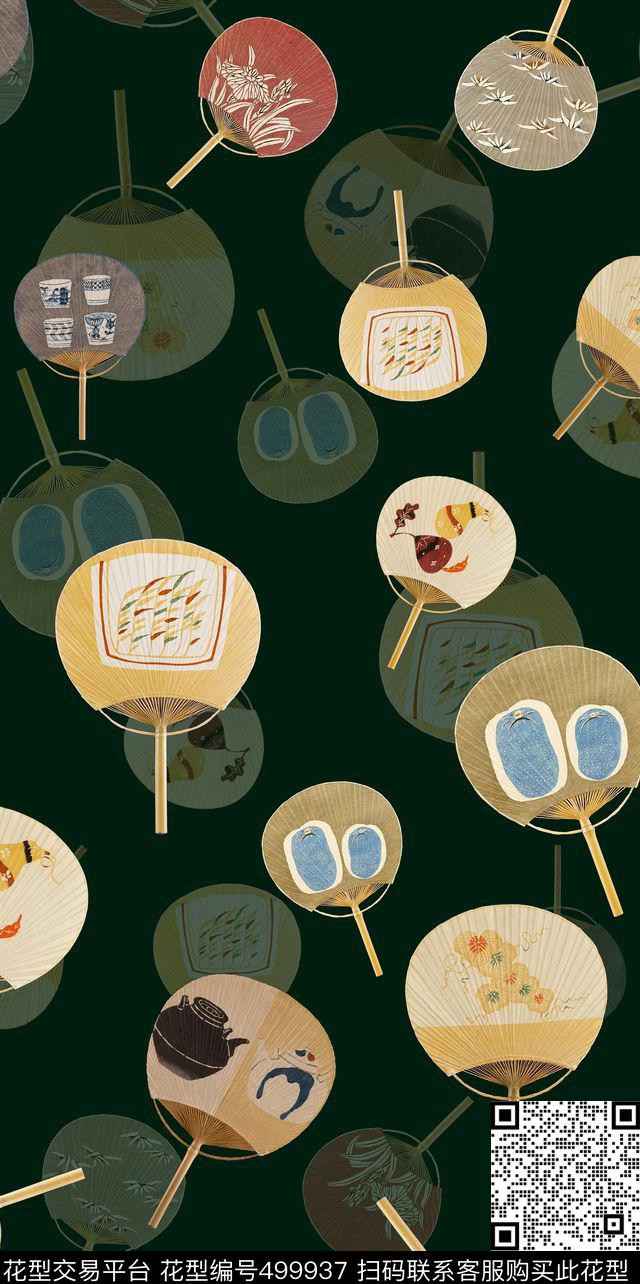 复古扇子东方数码印花华亿平台下载（图片编号: 499937） - 瓦栏（Walan）