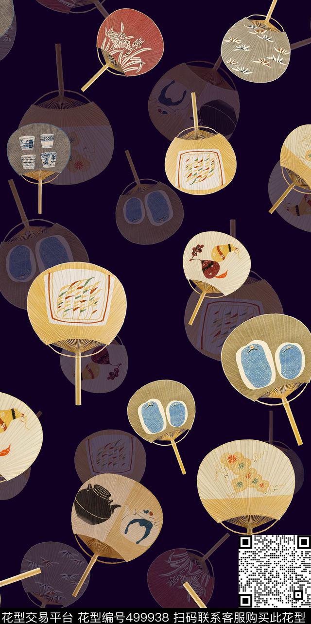 复古扇子东方数码印花华亿平台下载（图片编号: 499938） - 瓦栏（Walan）