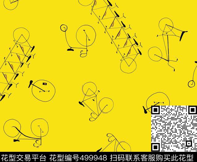 趣味单车简笔传统印花华亿平台下载（图片编号: 499948） - 瓦栏（Walan）