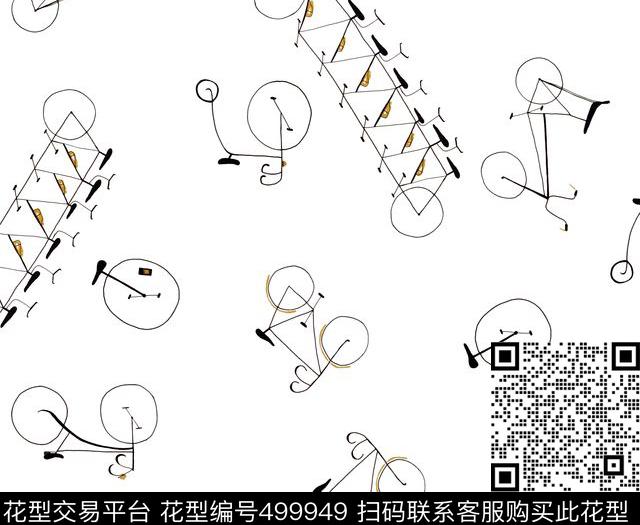 趣味单车简笔传统印花华亿平台下载（图片编号: 499949） - 瓦栏（Walan）