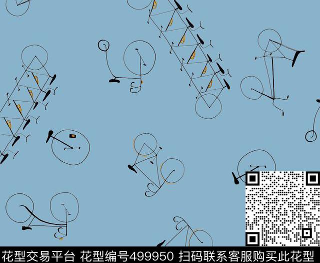 趣味单车简笔传统印花华亿平台下载（图片编号: 499950） - 瓦栏（Walan）