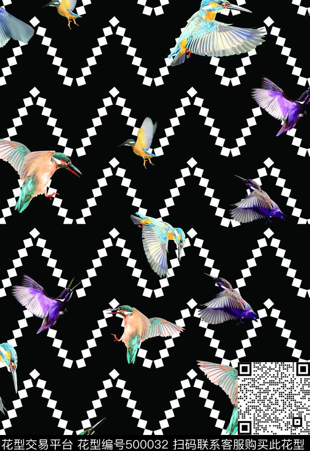 几何欧美鸟数码印花华亿平台下载（图片编号: 500032） - 瓦栏（Walan）