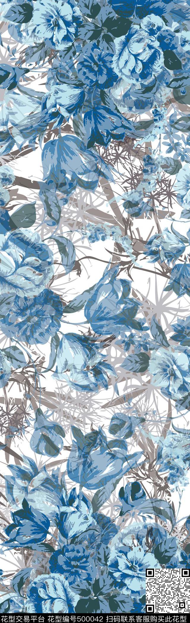 淡雅花卉长围巾传统印花华亿平台下载（图片编号: 500042） - 瓦栏（Walan）