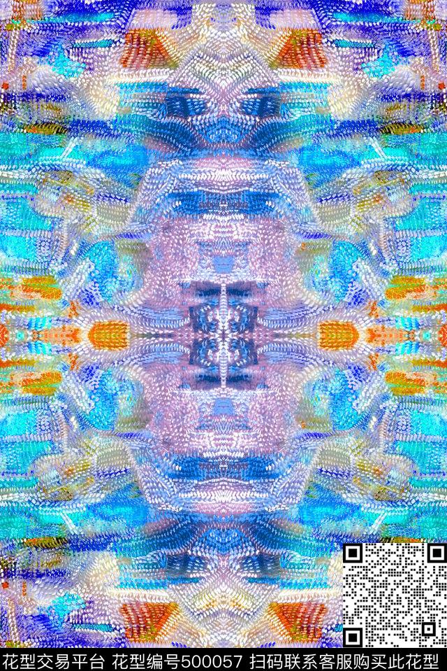 抽象时尚五彩点手绘数码印花华亿平台下载（图片编号: 500057） - 瓦栏（Walan）