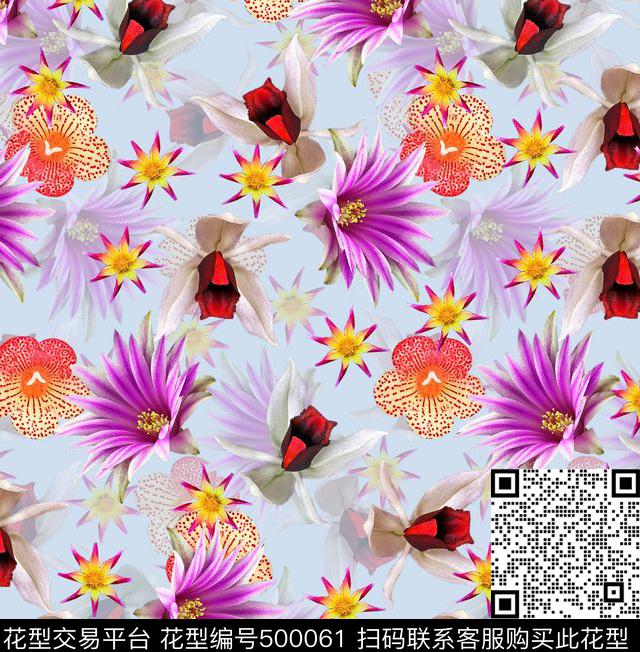 潮流时尚清爽花卉写实花卉数码印花华亿平台下载（图片编号: 500061） - 瓦栏（Walan）