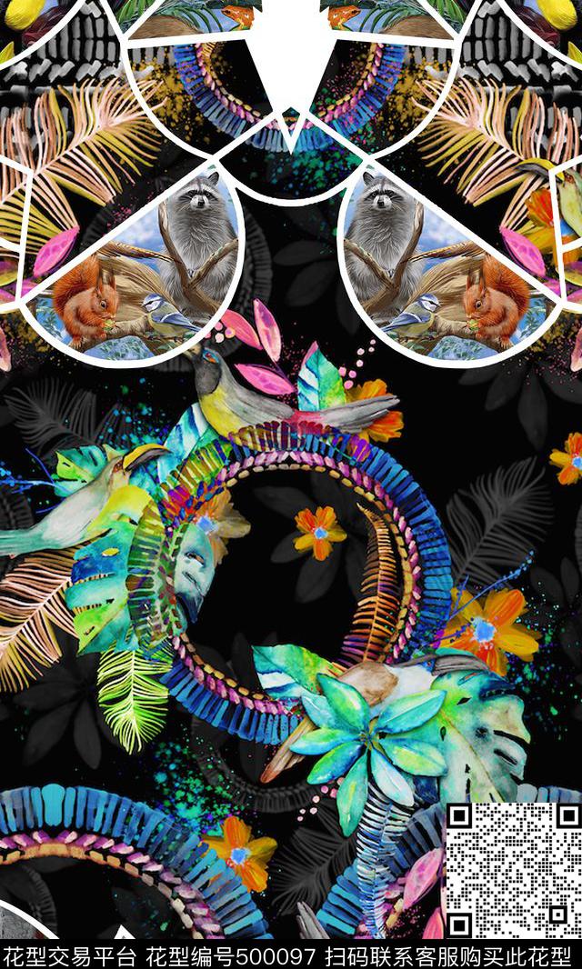 复古植物动物数码印花华亿平台下载（图片编号: 500097） - 瓦栏（Walan）