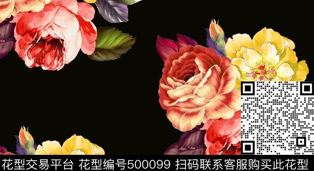 欧美花卉时尚数码印花华亿平台下载（图片编号: 500099） - 瓦栏（Walan）