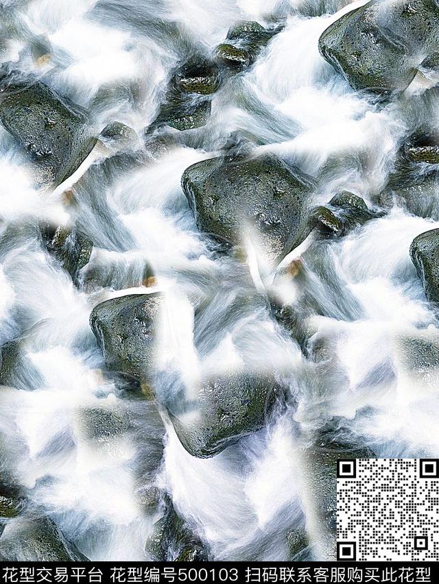 山石山石组合四方连续数码印花华亿平台下载（图片编号: 500103） - 瓦栏（Walan）