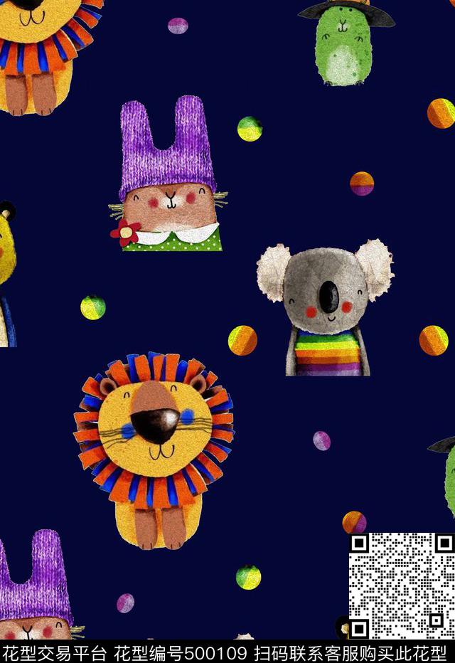 趣味卡通动物数码印花华亿平台下载（图片编号: 500109） - 瓦栏（Walan）